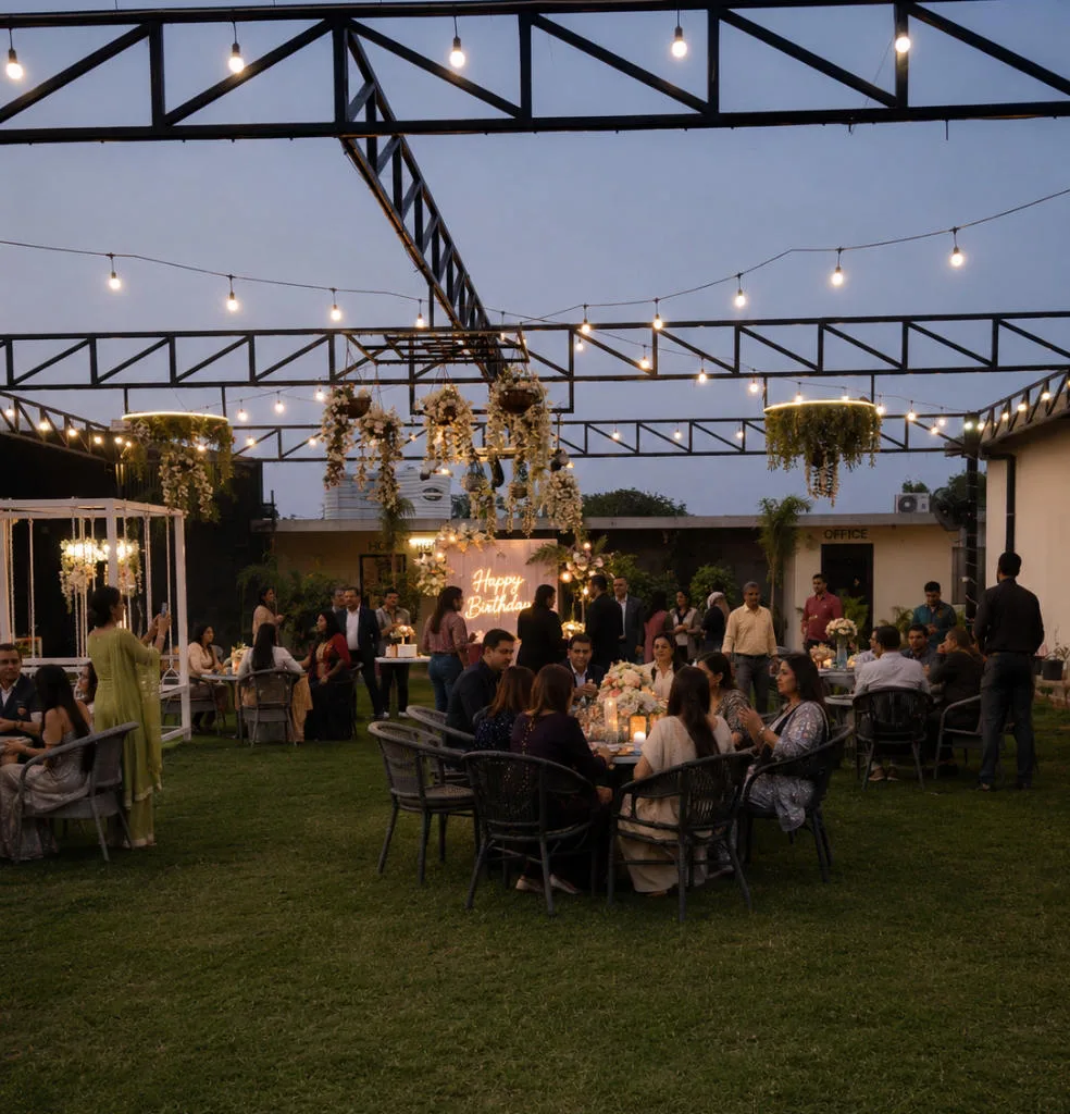 Outdoor birthday lawn party setup