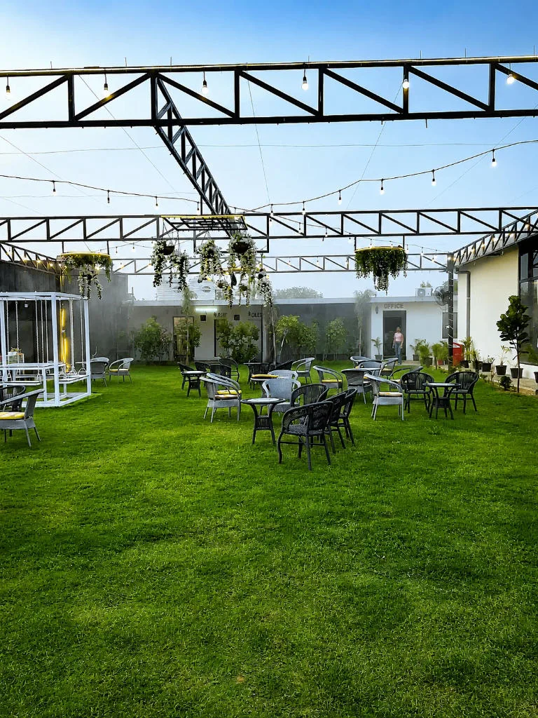Spacious outdoor garden seating day view